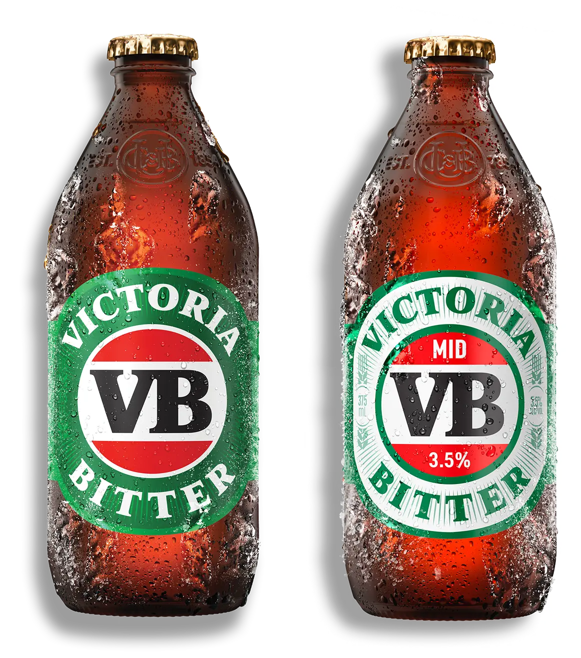Victoria Bitter and Victoria Bitter Mid Strength bottles