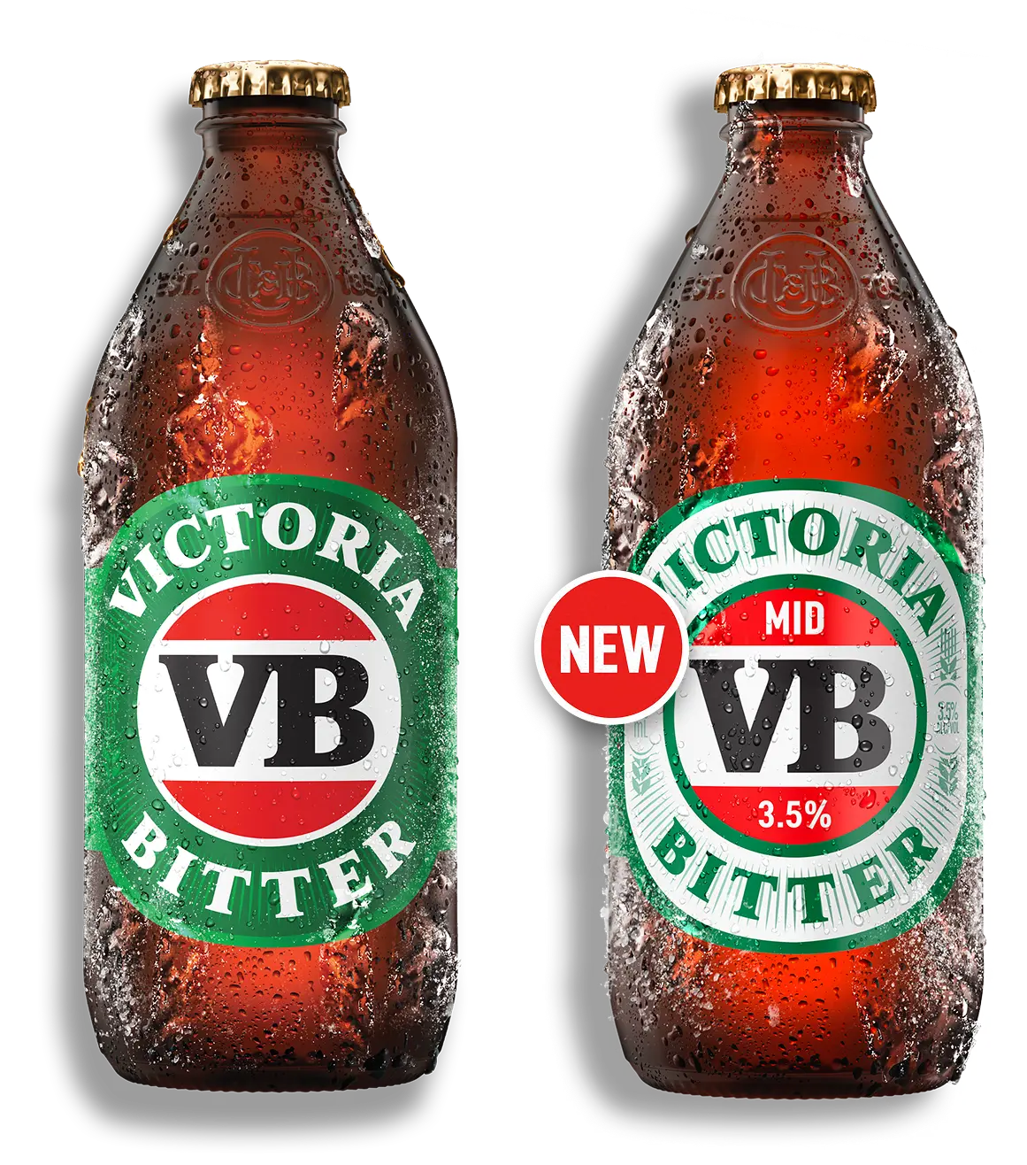Victoria Bitter and Victoria Bitter Mid Strength bottles